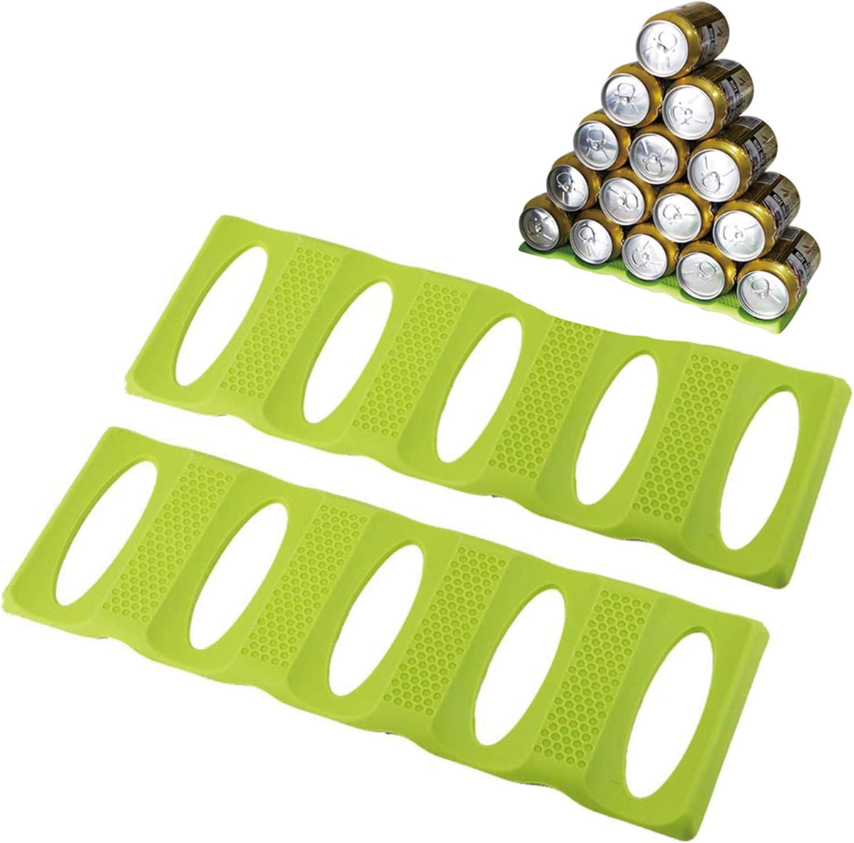 Fridge Organizer Can Organizer for Pantry Organization and Storage, 2 Pack Silicone Beer Bottle Rack for Kitchen Refrigerator Cabinet Countertop, Stackable Soda Can Holder Space Saver (Black)