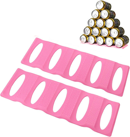 Fridge Organizer Can Organizer for Pantry Organization and Storage, 2 Pack Silicone Beer Bottle Rack for Kitchen Refrigerator Cabinet Countertop, Stackable Soda Can Holder Space Saver (Black)