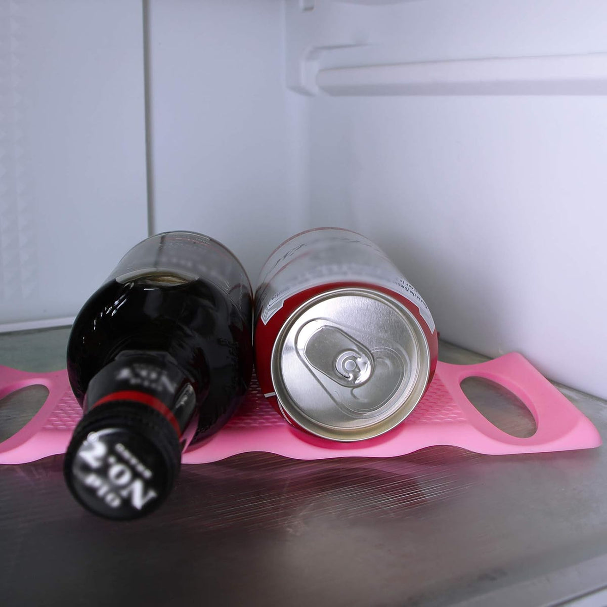 Fridge Organizer Can Organizer for Pantry Organization and Storage, 2 Pack Silicone Beer Bottle Rack for Kitchen Refrigerator Cabinet Countertop, Stackable Soda Can Holder Space Saver (Black)