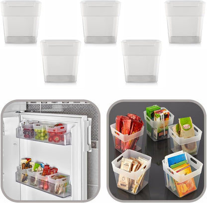 5-Piece Clear Plastic Multi-Purpose Organizer Bins, Fridge Side Door Storage Box Set for Refrigerator, Cabinet, Pantry - Storage for Small Items, Fruits, Vegetables