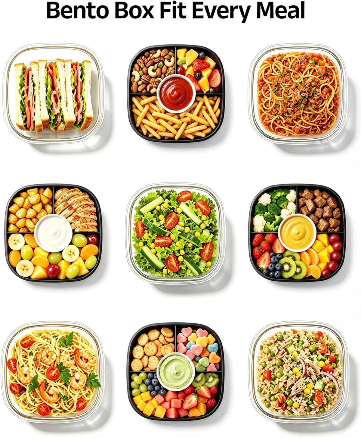 Glass Salad Container,56oz Salad Bowl To Go for Lunch with Airtight Lid,Leak-Proof Sauce Container,4-Compartment Bento Tray & Reusable Fork - BPA-Free Glass Lunch Box for Meal Prep,Office（Green）