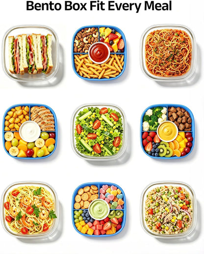 Glass Salad Container,56oz Salad Bowl To Go for Lunch with Airtight Lid,Leak-Proof Sauce Container,4-Compartment Bento Tray & Reusable Fork - BPA-Free Glass Lunch Box for Meal Prep,Office（Green）