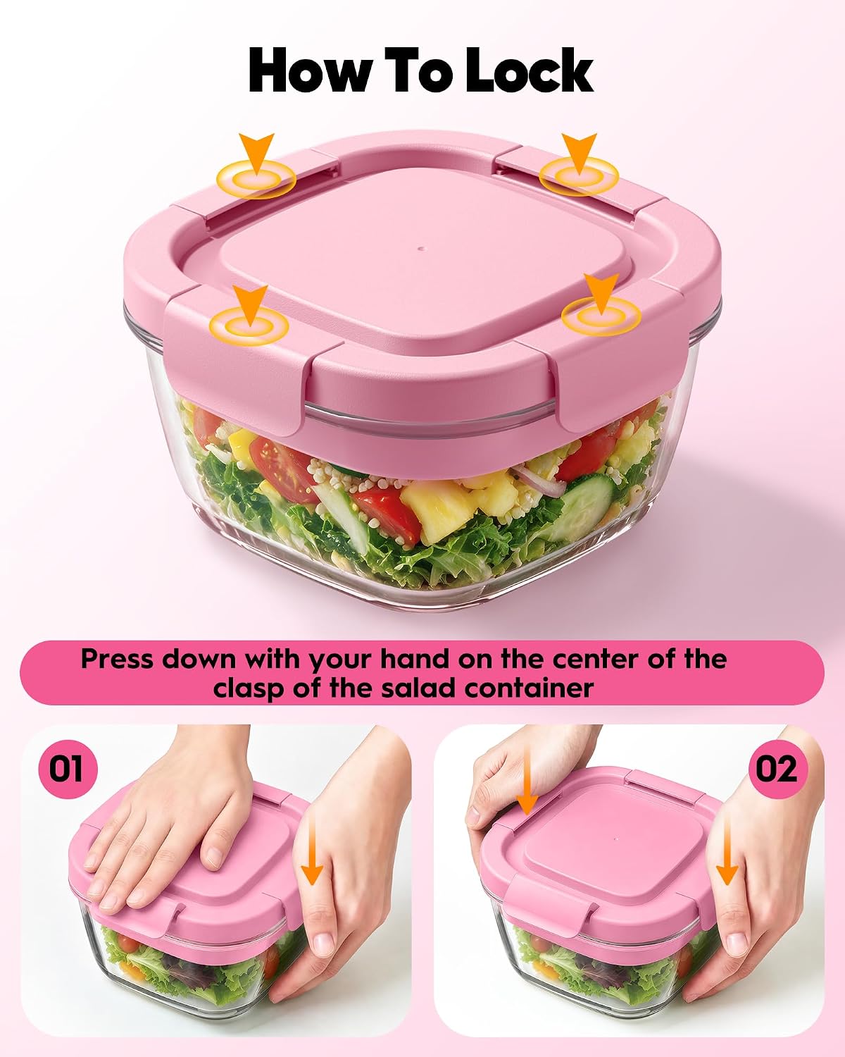 Glass Salad Container,56oz Salad Bowl To Go for Lunch with Airtight Lid,Leak-Proof Sauce Container,4-Compartment Bento Tray & Reusable Fork - BPA-Free Glass Lunch Box for Meal Prep,Office（Green）