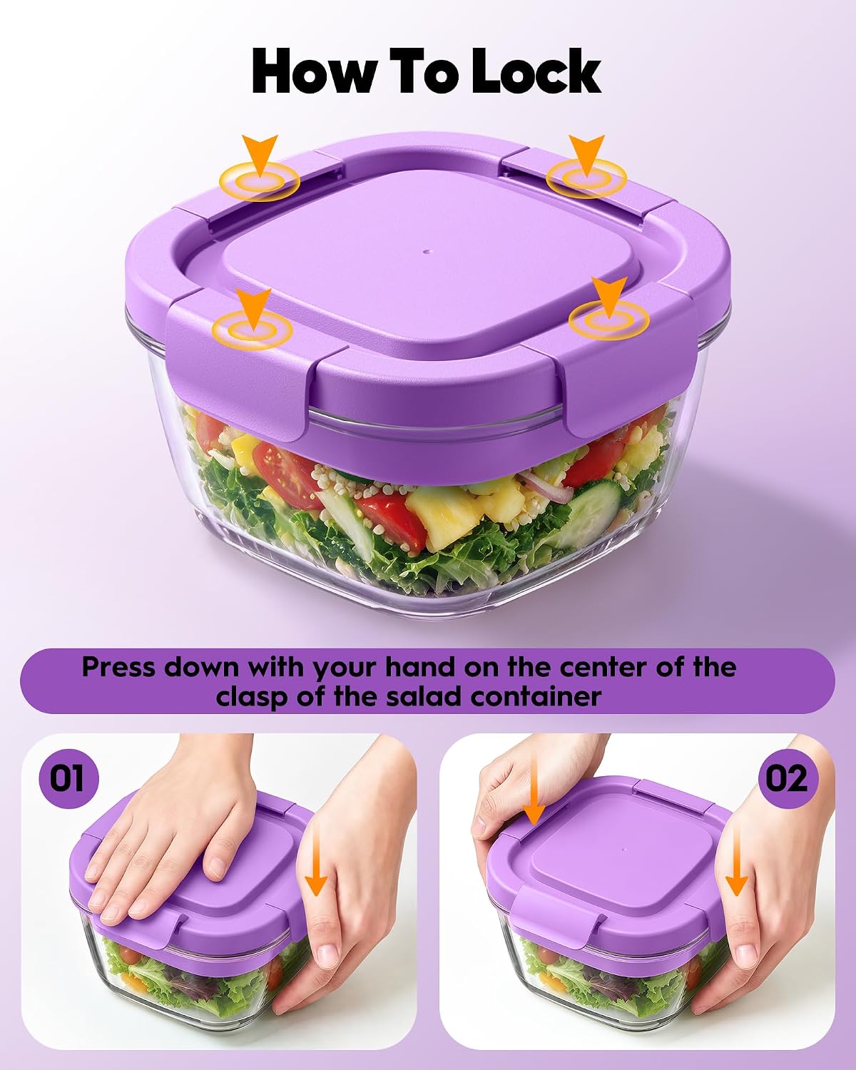 Glass Salad Container,56oz Salad Bowl To Go for Lunch with Airtight Lid,Leak-Proof Sauce Container,4-Compartment Bento Tray & Reusable Fork - BPA-Free Glass Lunch Box for Meal Prep,Office（Green）