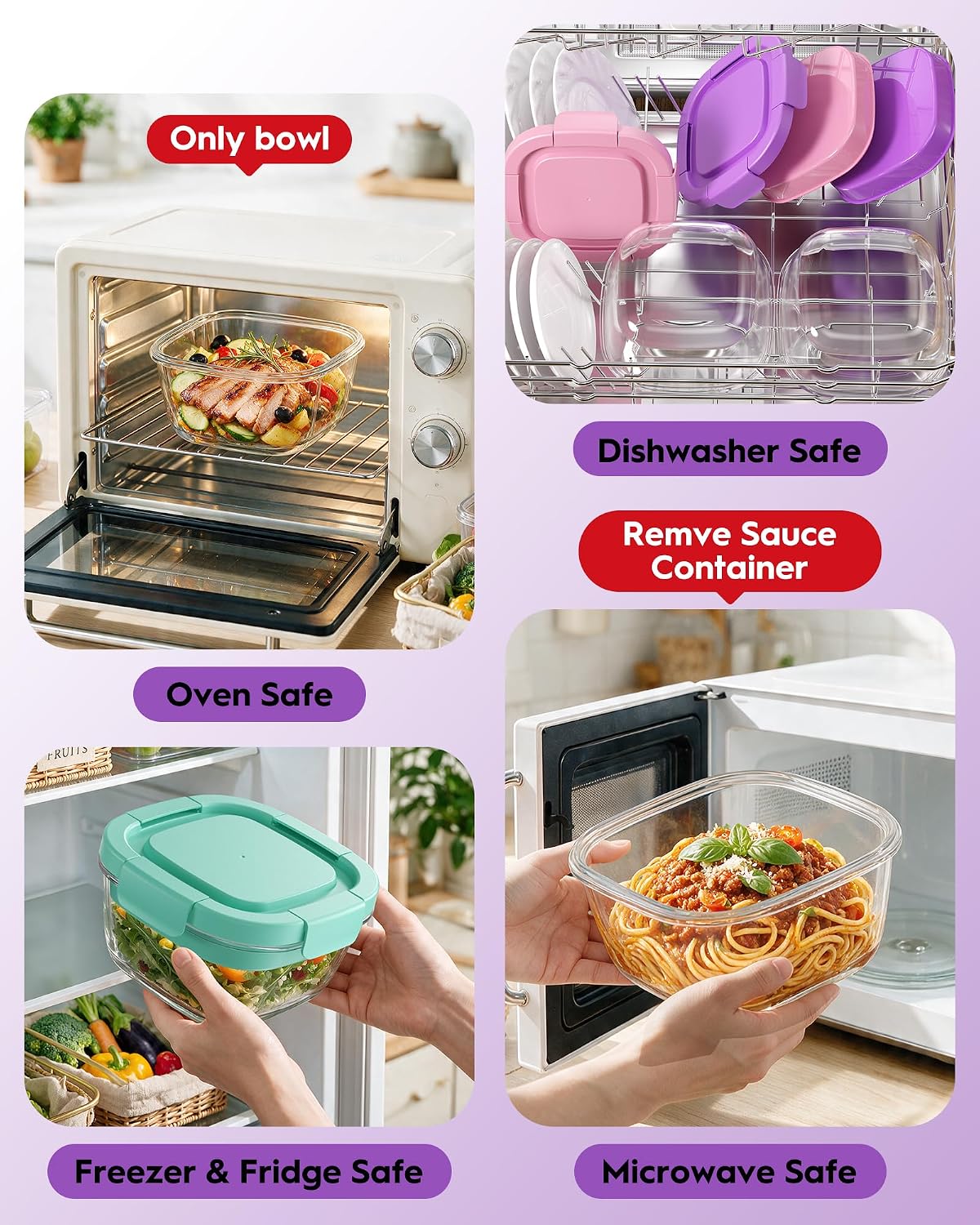 Glass Salad Container,56oz Salad Bowl To Go for Lunch with Airtight Lid,Leak-Proof Sauce Container,4-Compartment Bento Tray & Reusable Fork - BPA-Free Glass Lunch Box for Meal Prep,Office（Green）