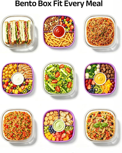 Glass Salad Container,56oz Salad Bowl To Go for Lunch with Airtight Lid,Leak-Proof Sauce Container,4-Compartment Bento Tray & Reusable Fork - BPA-Free Glass Lunch Box for Meal Prep,Office（Green）