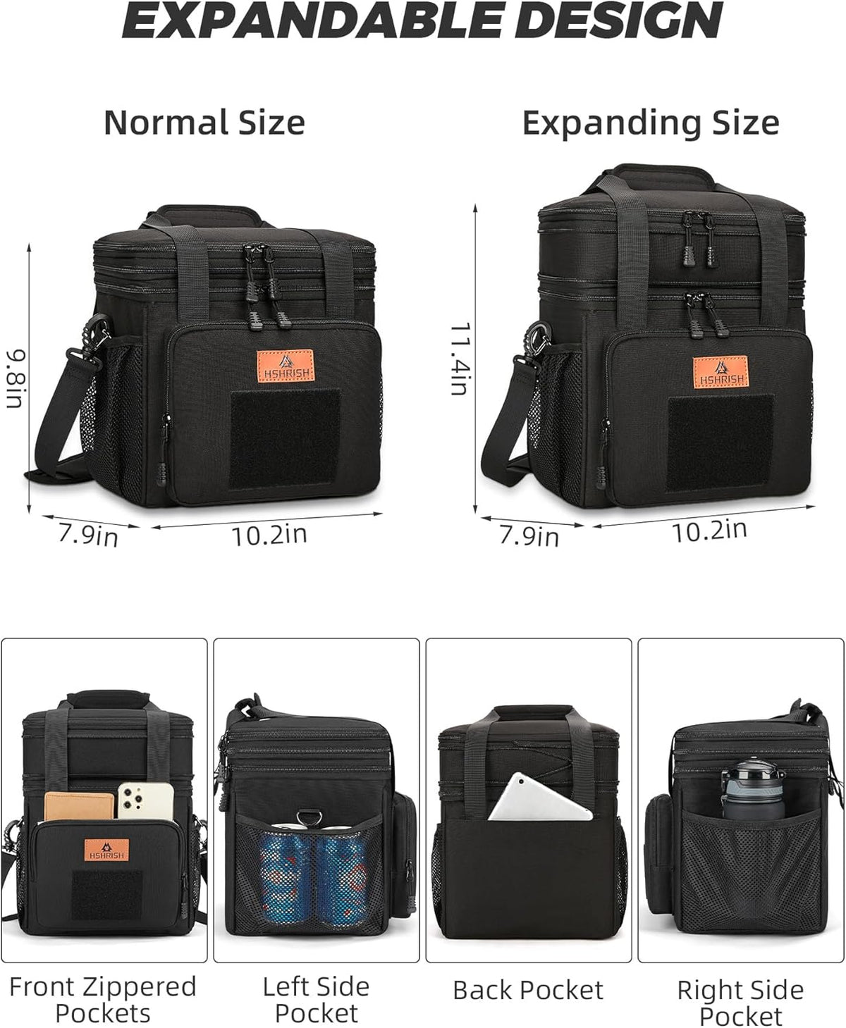 Expandable Lunch Box for Men Durable Leakproof Insulated Lunch Bag 24Cans