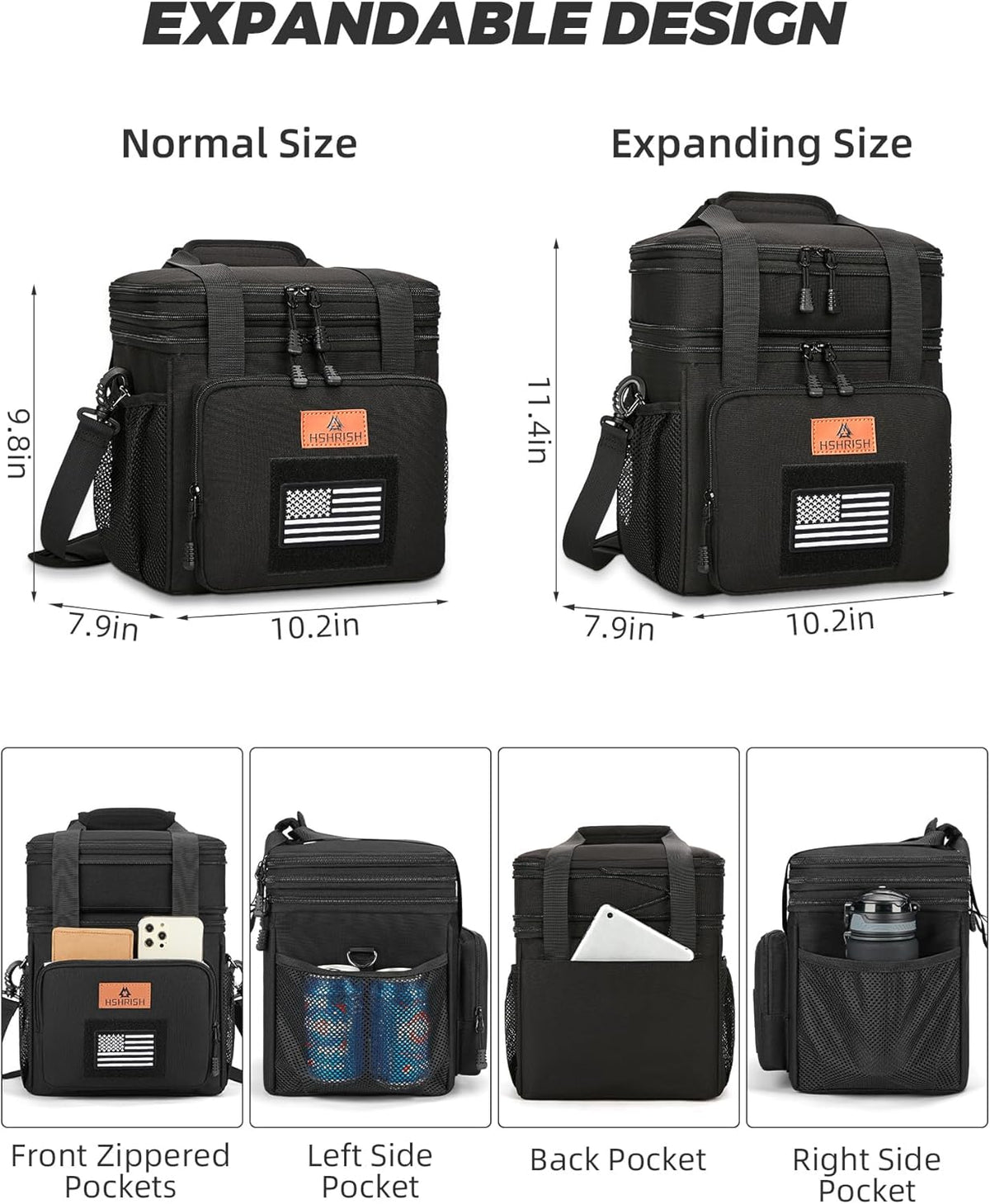 Expandable Lunch Box for Men Durable Leakproof Insulated Lunch Bag 24Cans
