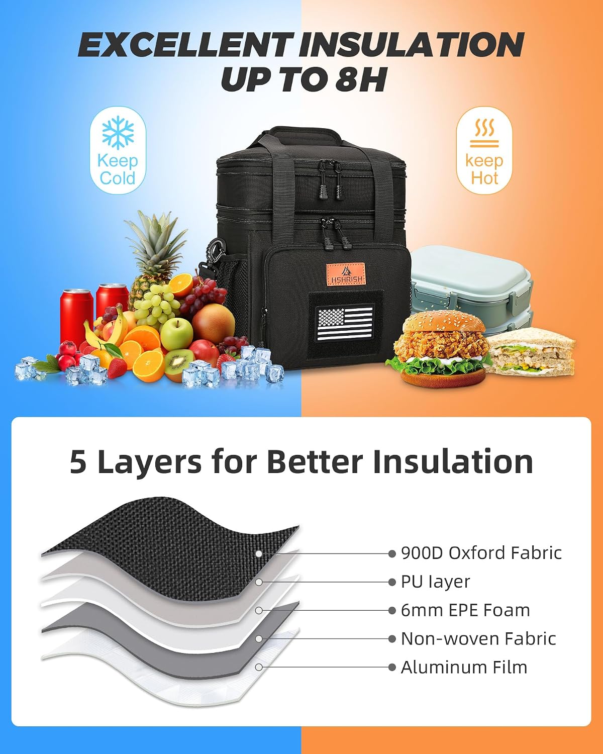 Expandable Lunch Box for Men Durable Leakproof Insulated Lunch Bag 24Cans