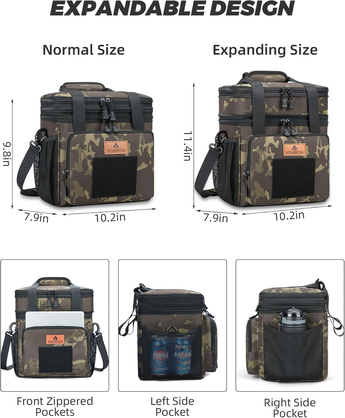 Expandable Lunch Box for Men Durable Leakproof Insulated Lunch Bag 24Cans