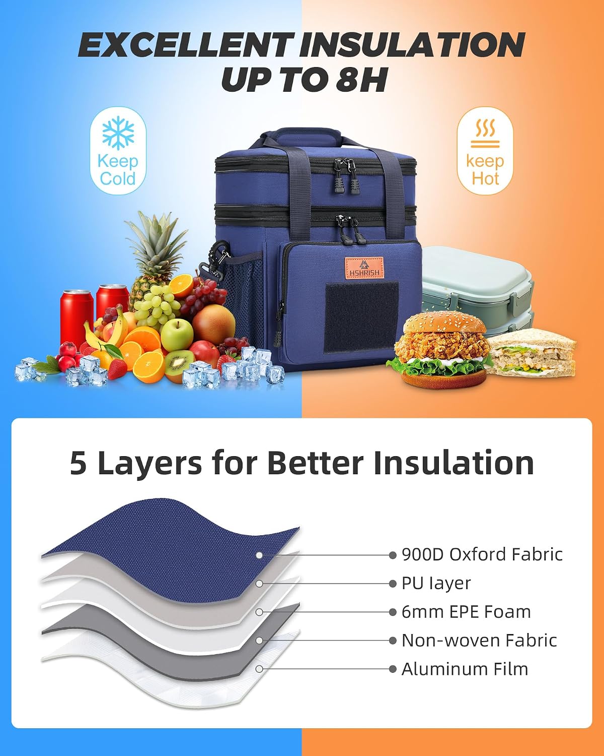 Expandable Lunch Box for Men Durable Leakproof Insulated Lunch Bag 24Cans