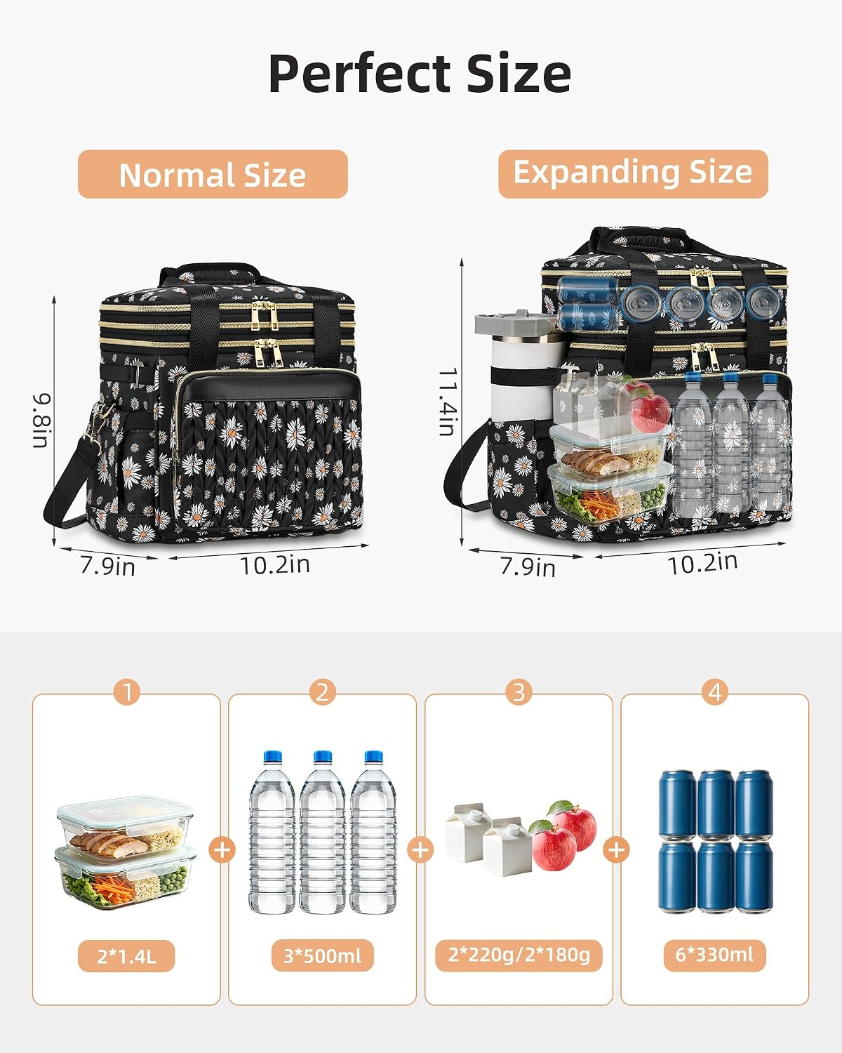 Expandable Lunch Box for Men Durable Leakproof Insulated Lunch Bag 24Cans