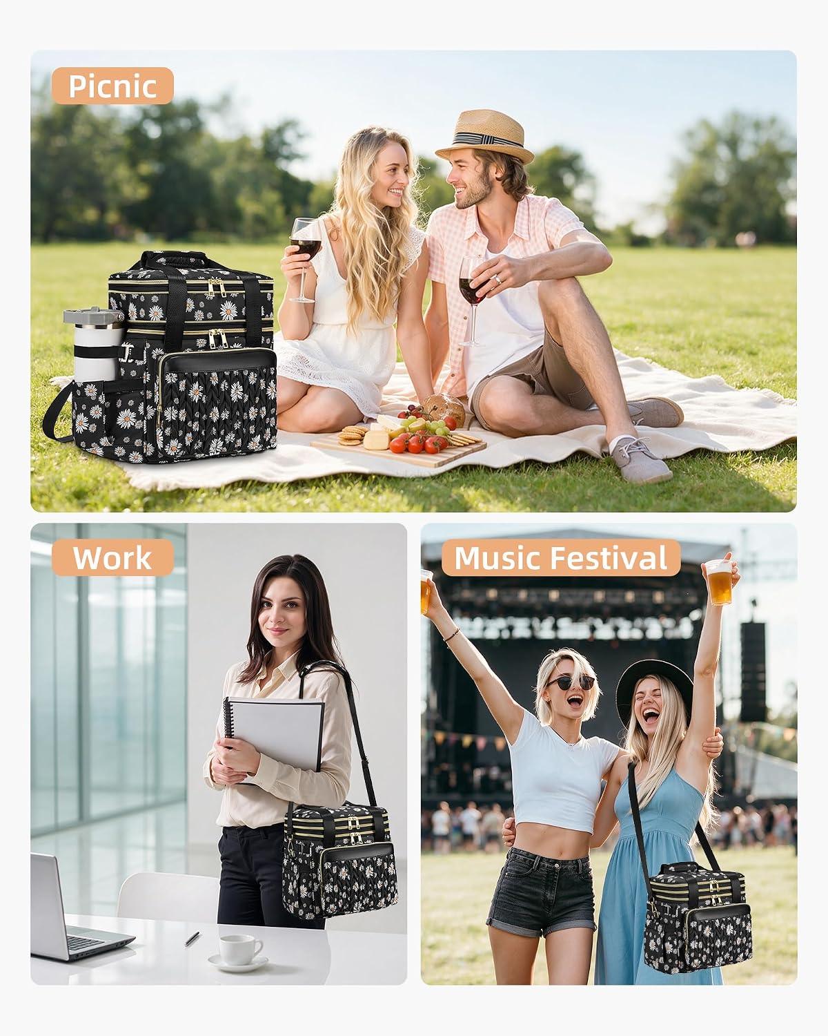 Expandable Lunch Box for Men Durable Leakproof Insulated Lunch Bag 24Cans