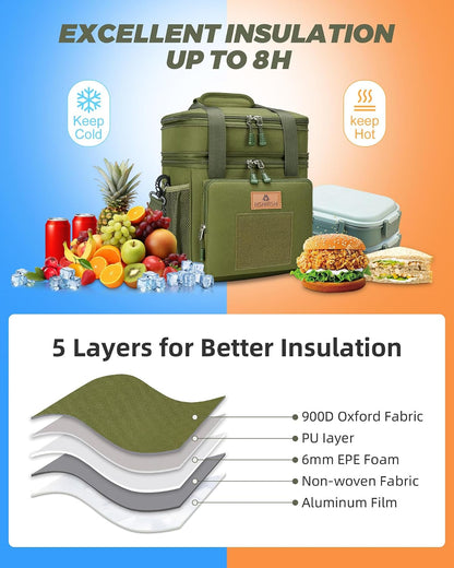 Expandable Lunch Box for Men Durable Leakproof Insulated Lunch Bag 24Cans