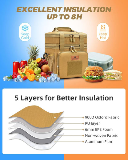 Expandable Lunch Box for Men Durable Leakproof Insulated Lunch Bag 24Cans