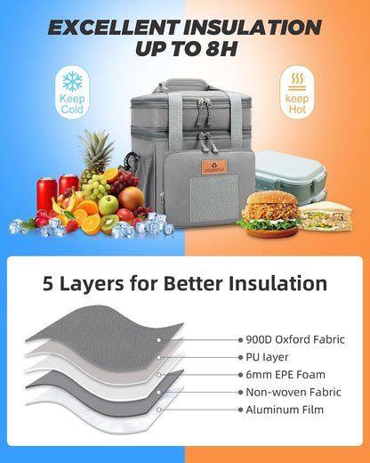 Expandable Lunch Box for Men Durable Leakproof Insulated Lunch Bag 24Cans