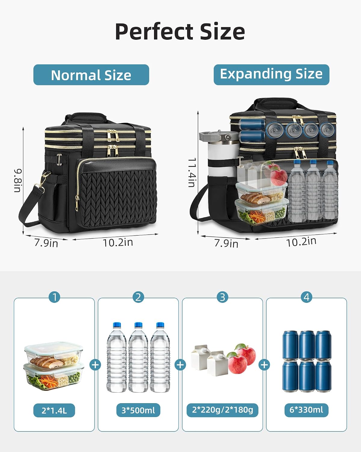 Expandable Lunch Box for Men Durable Leakproof Insulated Lunch Bag 24Cans