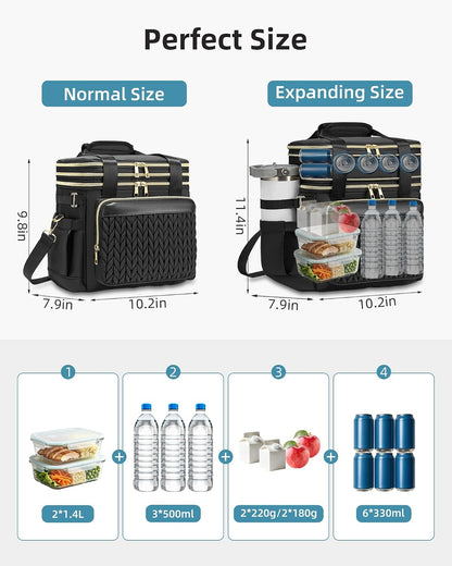 Expandable Lunch Box for Men Durable Leakproof Insulated Lunch Bag 24Cans