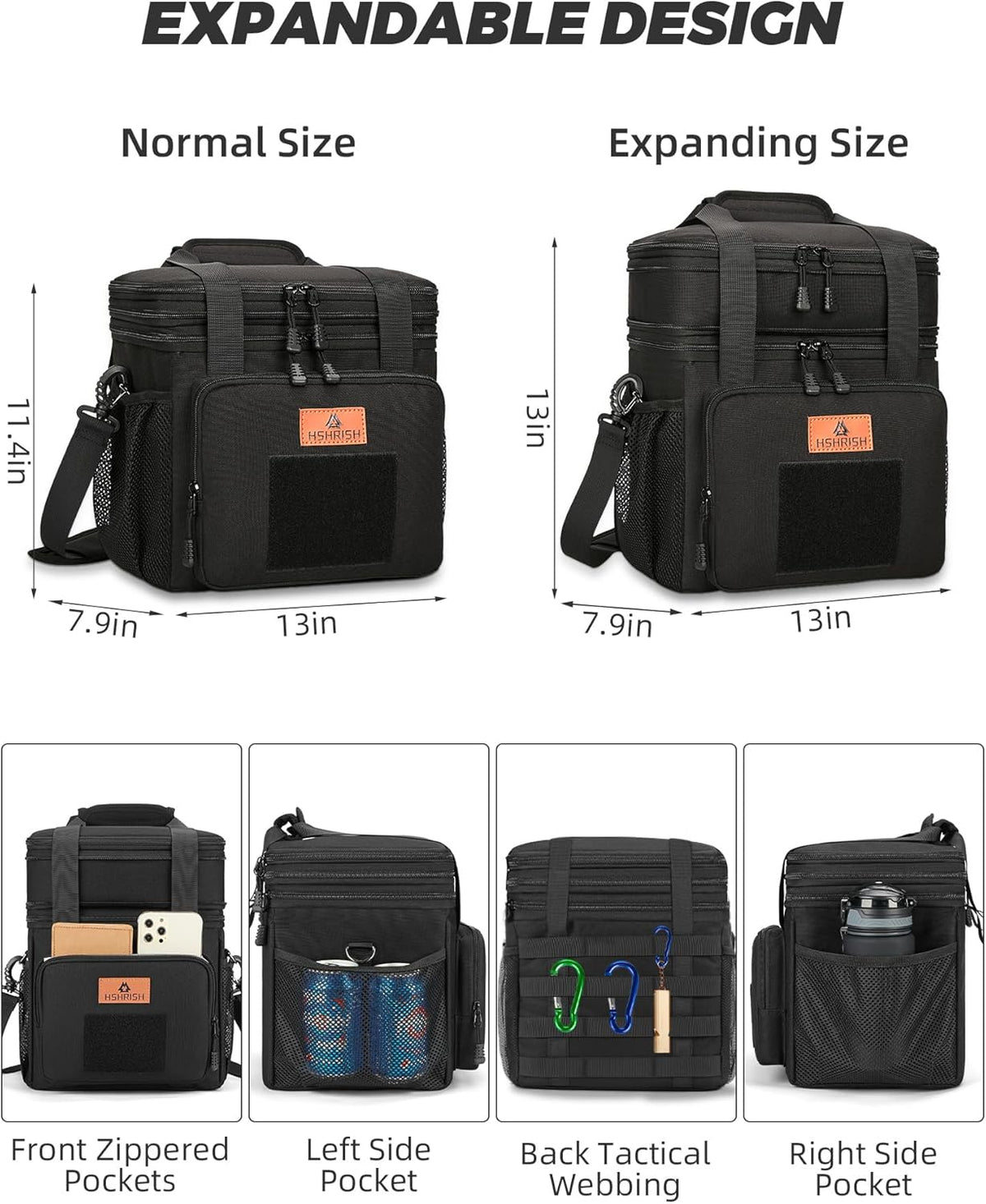 Expandable Lunch Box for Men Durable Leakproof Insulated Lunch Bag 24Cans