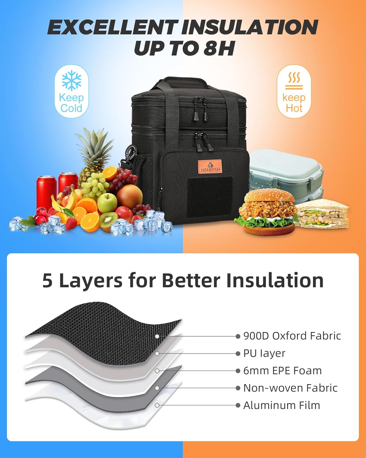 Expandable Lunch Box for Men Durable Leakproof Insulated Lunch Bag 24Cans