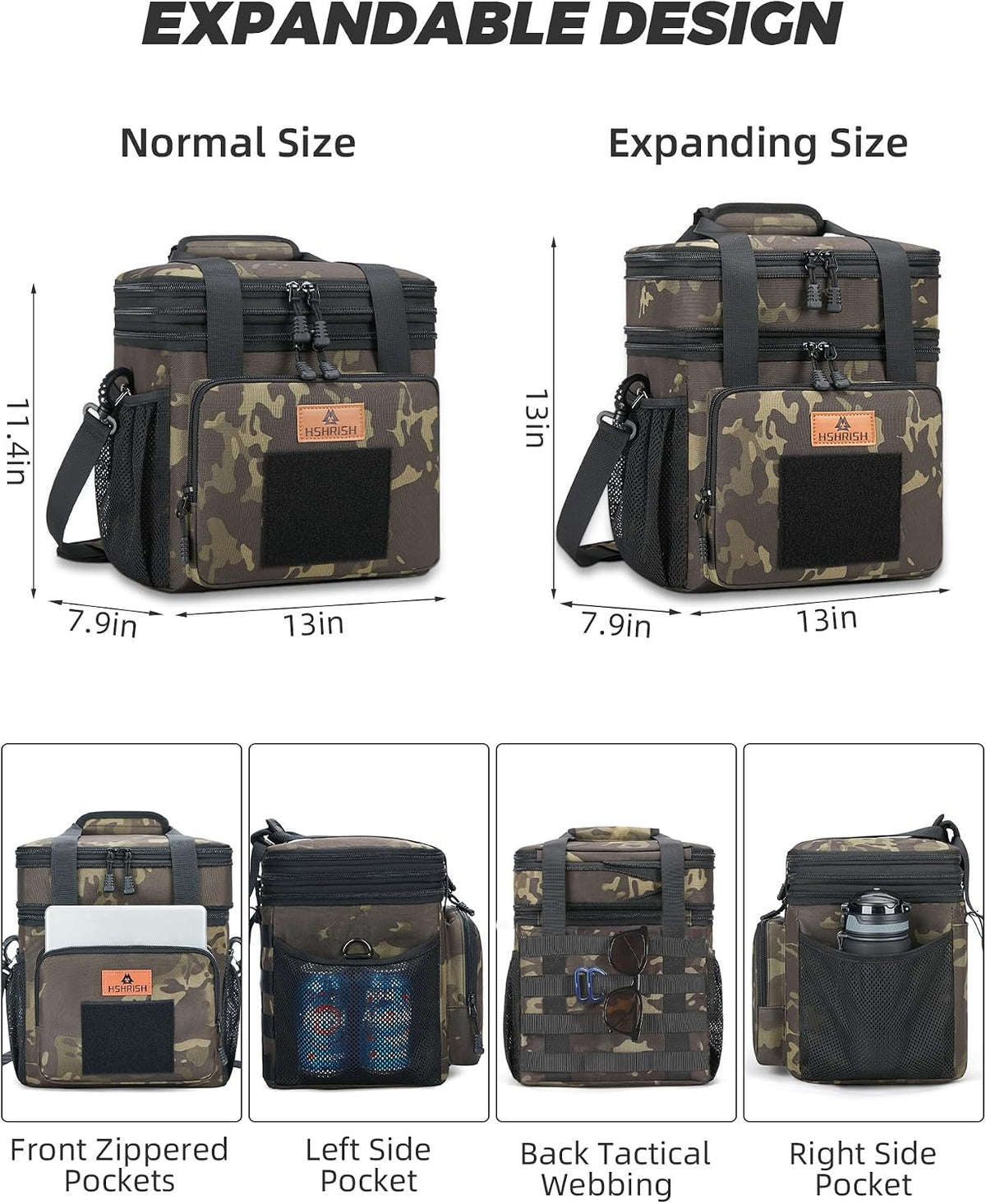 Expandable Lunch Box for Men Durable Leakproof Insulated Lunch Bag 24Cans