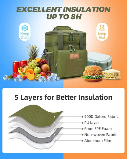 Expandable Lunch Box for Men Durable Leakproof Insulated Lunch Bag 24Cans