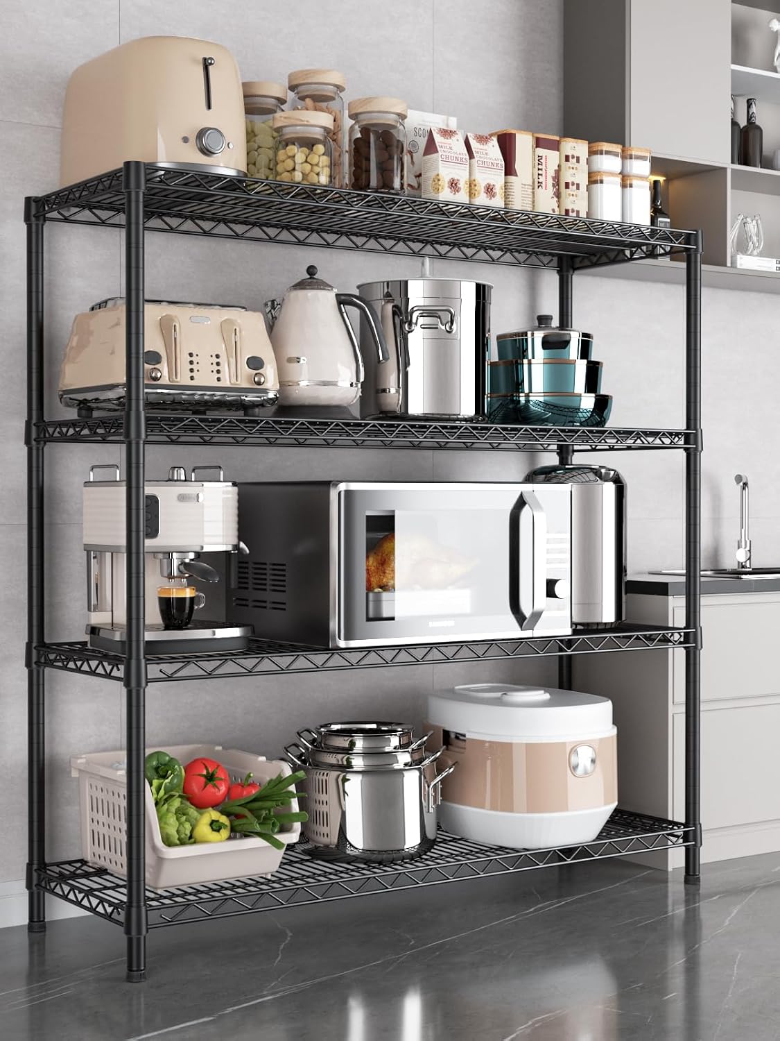 5Tier Adjustable Storage Shelves Metal Wire Shelving Standing Shelf