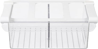 Glad Pull Out Fridge Drawer Organizer - Clip-On Under Shelf Refrigerator & Pantry Storage Bin with 2 Compartments for Fruit, Vegetables, and Deli Meat Drawer - BPA Free Clear Plastic