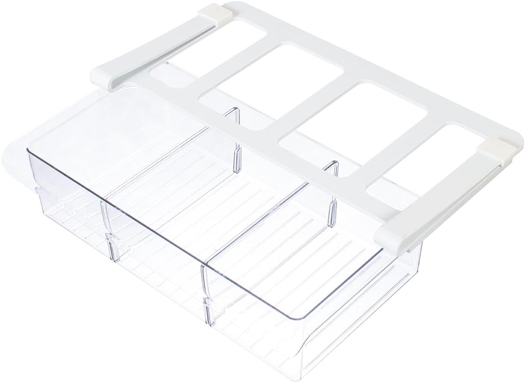 Glad Pull Out Fridge Drawer Organizer - Clip-On Under Shelf Refrigerator & Pantry Storage Bin with 2 Compartments for Fruit, Vegetables, and Deli Meat Drawer - BPA Free Clear Plastic
