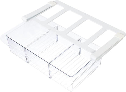 Glad Pull Out Fridge Drawer Organizer - Clip-On Under Shelf Refrigerator & Pantry Storage Bin with 2 Compartments for Fruit, Vegetables, and Deli Meat Drawer - BPA Free Clear Plastic