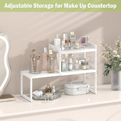Expandable Kitchen Countertop Organizer, Stackable Cabinet Shelf Organizers, Space Saving Spice Rack Pantry Storage for Bathroom Office (Black, 1 Pack)