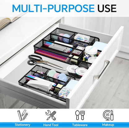Desk Drawer Organizer, Office Drawer Divider Organizer Tray with 6 Compartments, Metal Mesh Desktop Organization and Accessories for Stationery Makeup Kitchen Toolroom School ＆ Office