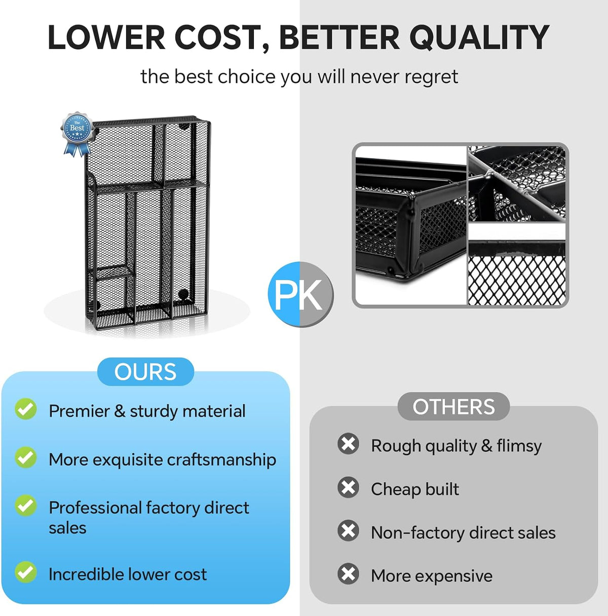 Desk Drawer Organizer, Office Drawer Divider Organizer Tray with 6 Compartments, Metal Mesh Desktop Organization and Accessories for Stationery Makeup Kitchen Toolroom School ＆ Office