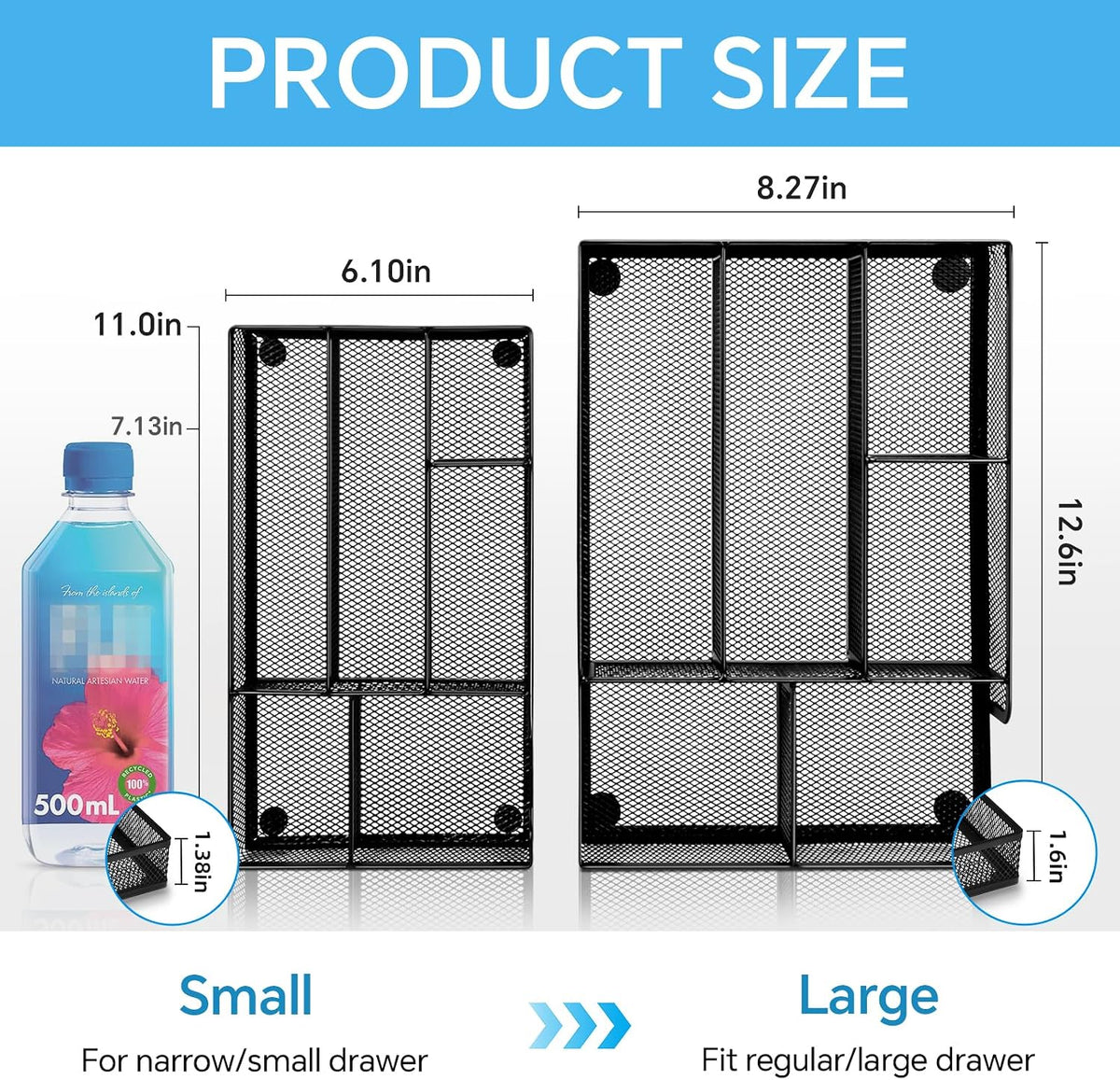 Desk Drawer Organizer, Office Drawer Divider Organizer Tray with 6 Compartments, Metal Mesh Desktop Organization and Accessories for Stationery Makeup Kitchen Toolroom School ＆ Office