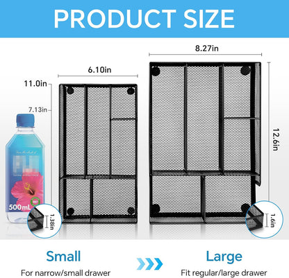 Desk Drawer Organizer, Office Drawer Divider Organizer Tray with 6 Compartments, Metal Mesh Desktop Organization and Accessories for Stationery Makeup Kitchen Toolroom School ＆ Office