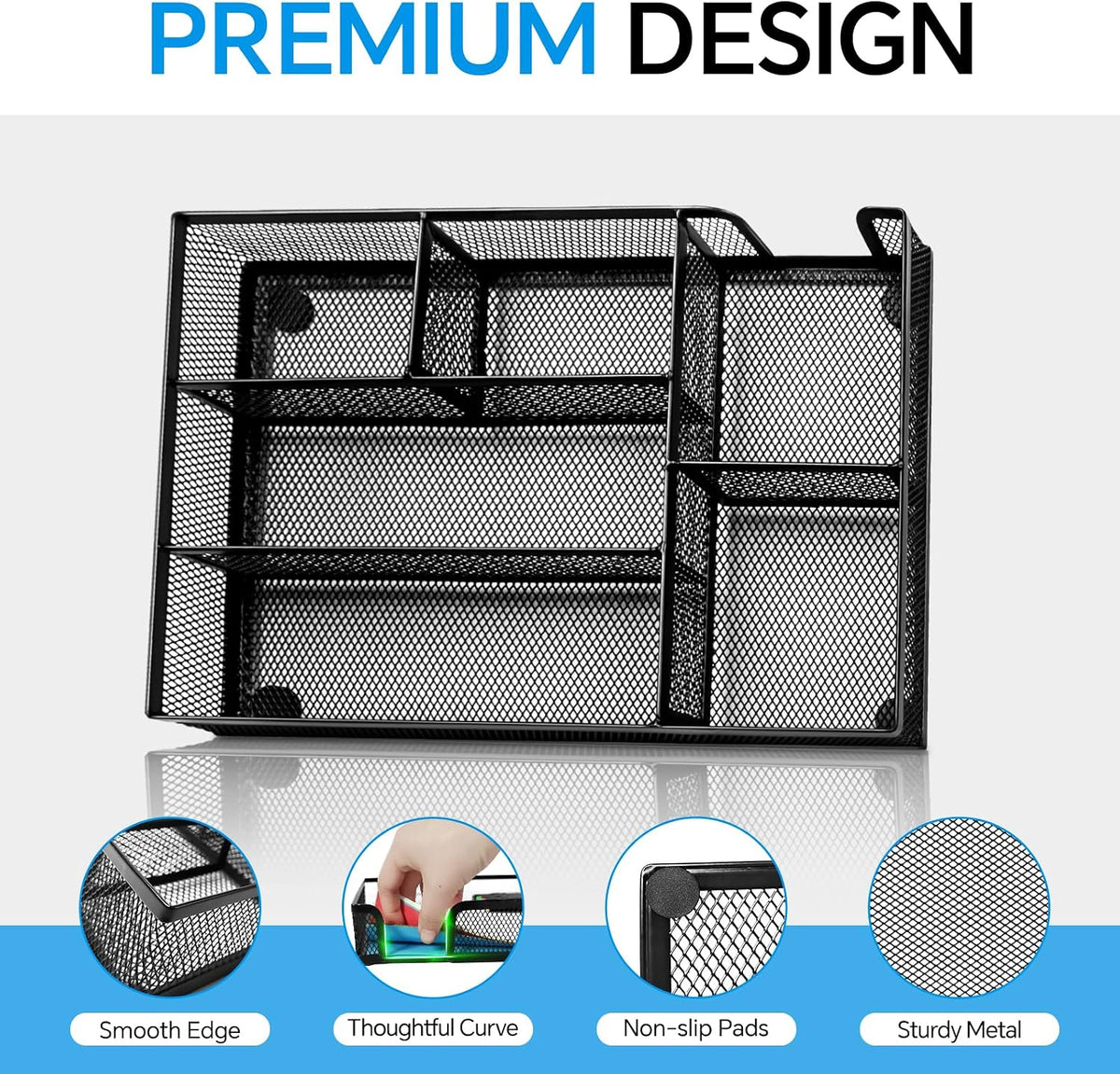 Desk Drawer Organizer, Office Drawer Divider Organizer Tray with 6 Compartments, Metal Mesh Desktop Organization and Accessories for Stationery Makeup Kitchen Toolroom School ＆ Office