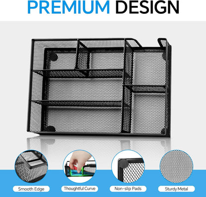 Desk Drawer Organizer, Office Drawer Divider Organizer Tray with 6 Compartments, Metal Mesh Desktop Organization and Accessories for Stationery Makeup Kitchen Toolroom School ＆ Office