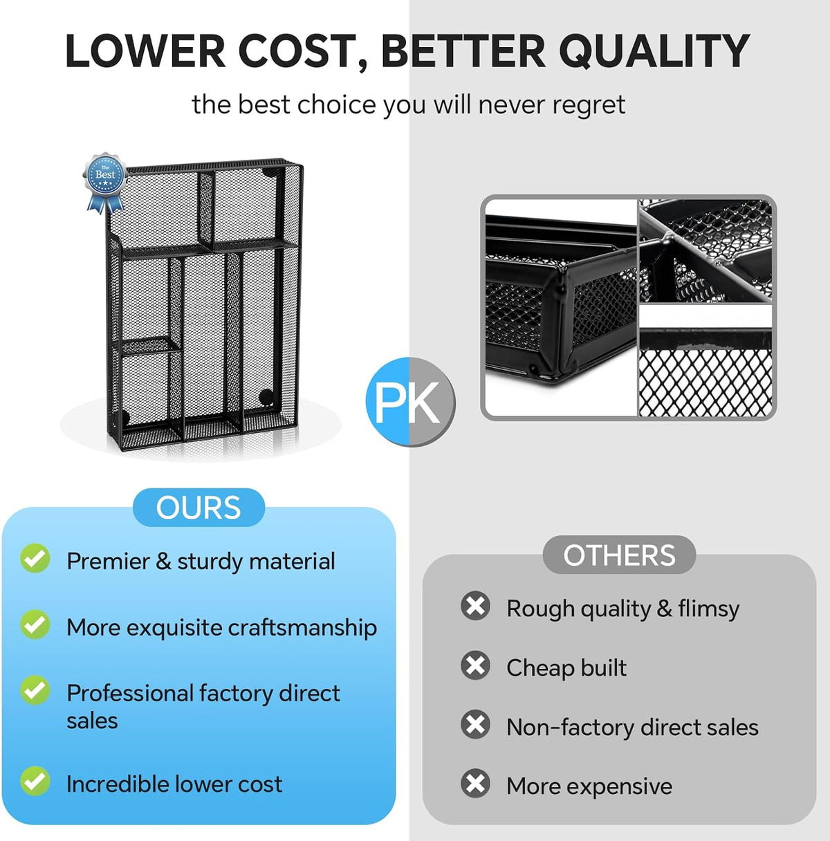 Desk Drawer Organizer, Office Drawer Divider Organizer Tray with 6 Compartments, Metal Mesh Desktop Organization and Accessories for Stationery Makeup Kitchen Toolroom School ＆ Office