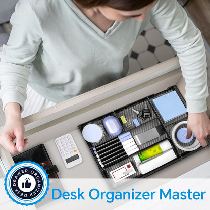 Desk Drawer Organizer, Office Drawer Divider Organizer Tray with 6 Compartments, Metal Mesh Desktop Organization and Accessories for Stationery Makeup Kitchen Toolroom School ＆ Office