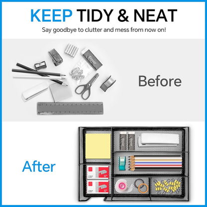Desk Drawer Organizer, Office Drawer Divider Organizer Tray with 6 Compartments, Metal Mesh Desktop Organization and Accessories for Stationery Makeup Kitchen Toolroom School ＆ Office