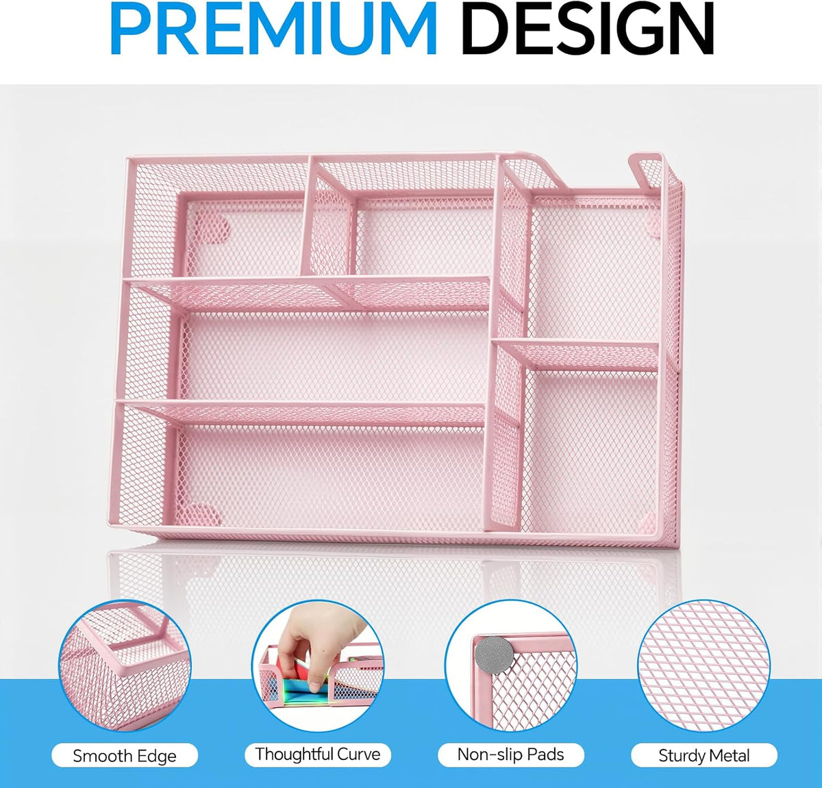 Desk Drawer Organizer, Office Drawer Divider Organizer Tray with 6 Compartments, Metal Mesh Desktop Organization and Accessories for Stationery Makeup Kitchen Toolroom School ＆ Office