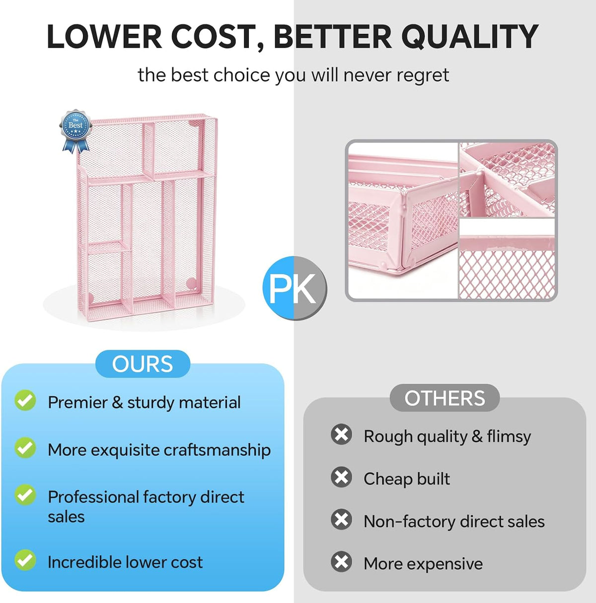Desk Drawer Organizer, Office Drawer Divider Organizer Tray with 6 Compartments, Metal Mesh Desktop Organization and Accessories for Stationery Makeup Kitchen Toolroom School ＆ Office