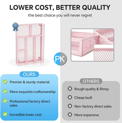 Desk Drawer Organizer, Office Drawer Divider Organizer Tray with 6 Compartments, Metal Mesh Desktop Organization and Accessories for Stationery Makeup Kitchen Toolroom School ＆ Office
