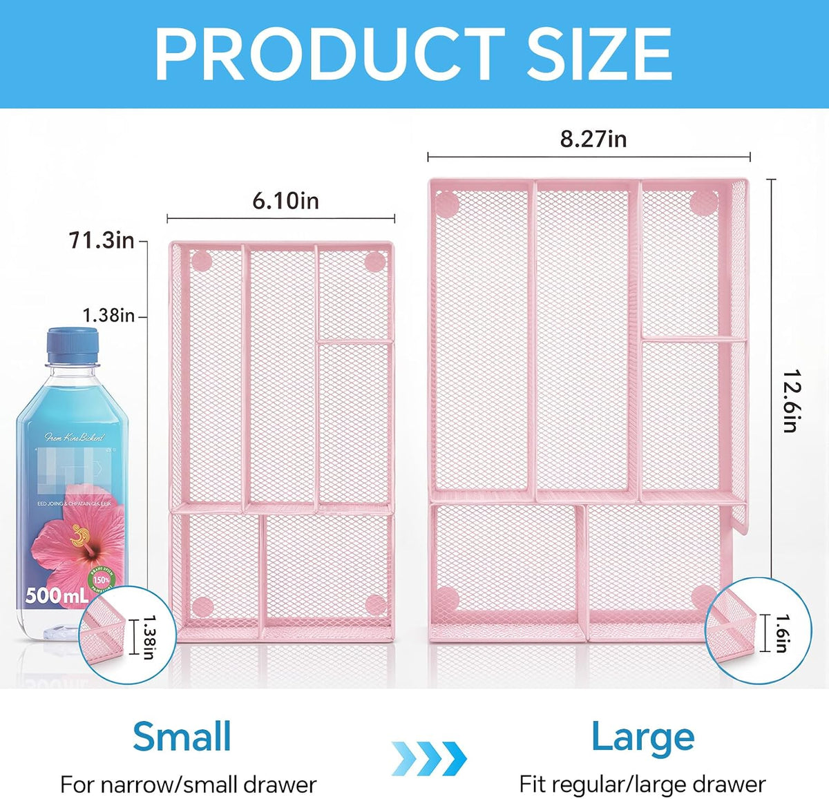 Desk Drawer Organizer, Office Drawer Divider Organizer Tray with 6 Compartments, Metal Mesh Desktop Organization and Accessories for Stationery Makeup Kitchen Toolroom School ＆ Office