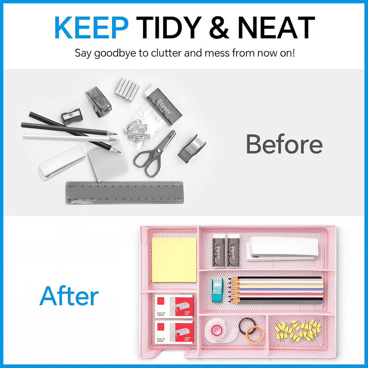 Desk Drawer Organizer, Office Drawer Divider Organizer Tray with 6 Compartments, Metal Mesh Desktop Organization and Accessories for Stationery Makeup Kitchen Toolroom School ＆ Office