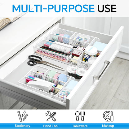 Desk Drawer Organizer, Office Drawer Divider Organizer Tray with 6 Compartments, Metal Mesh Desktop Organization and Accessories for Stationery Makeup Kitchen Toolroom School ＆ Office