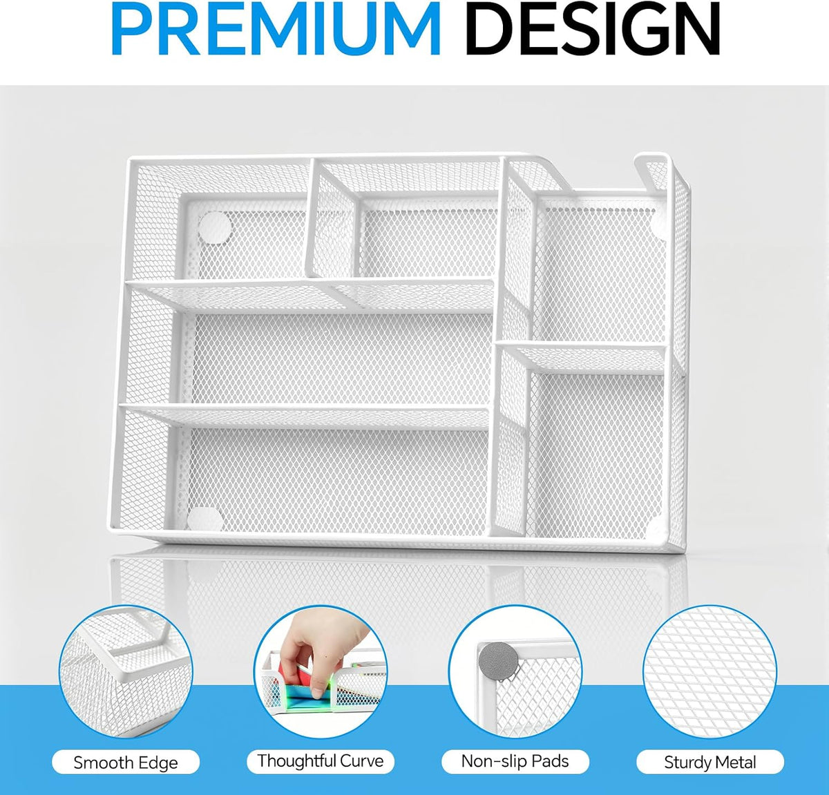 Desk Drawer Organizer, Office Drawer Divider Organizer Tray with 6 Compartments, Metal Mesh Desktop Organization and Accessories for Stationery Makeup Kitchen Toolroom School ＆ Office
