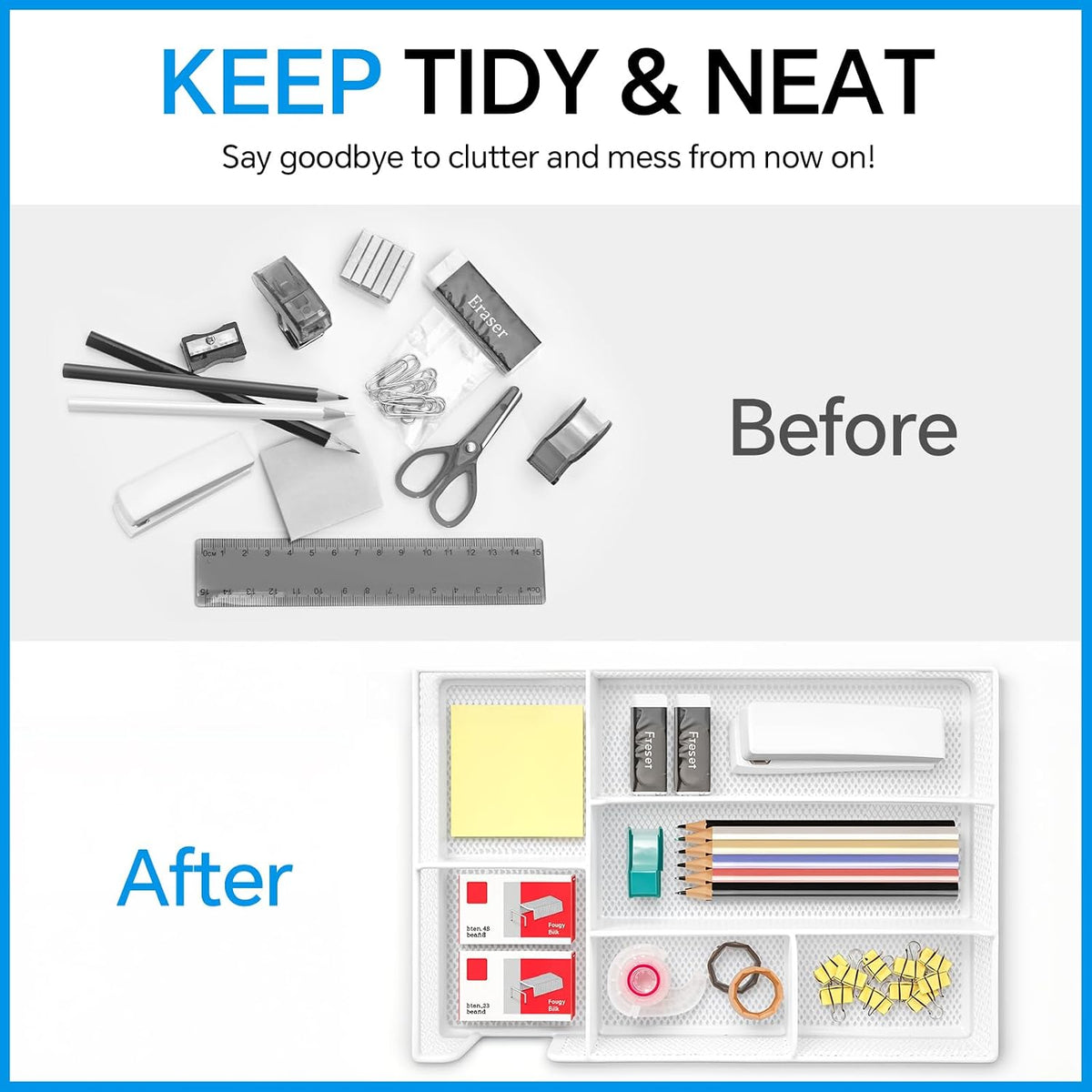 Desk Drawer Organizer, Office Drawer Divider Organizer Tray with 6 Compartments, Metal Mesh Desktop Organization and Accessories for Stationery Makeup Kitchen Toolroom School ＆ Office