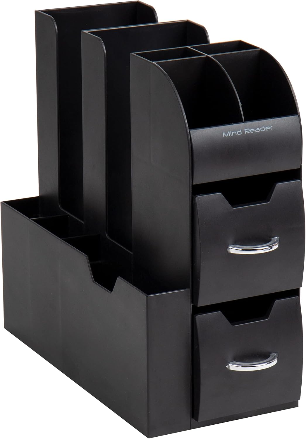 Cup and Condiment Station, Countertop Organizer, Coffee Bar, Kitchen, Stirrers, 5.35"W x 11.25"L x 11.15"H, Black