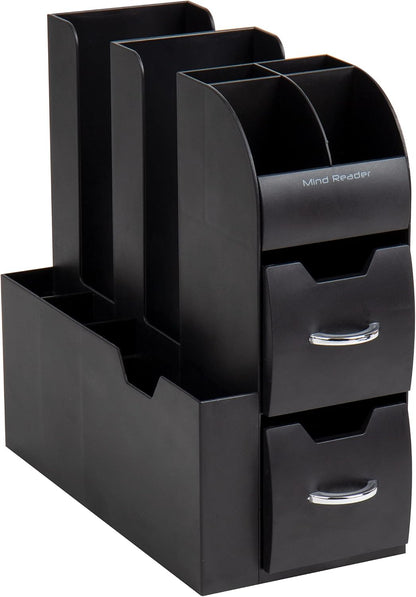 Cup and Condiment Station, Countertop Organizer, Coffee Bar, Kitchen, Stirrers, 5.35"W x 11.25"L x 11.15"H, Black